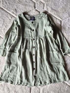 Emma Jean Kids Sage Green Button-Front Casual Dress